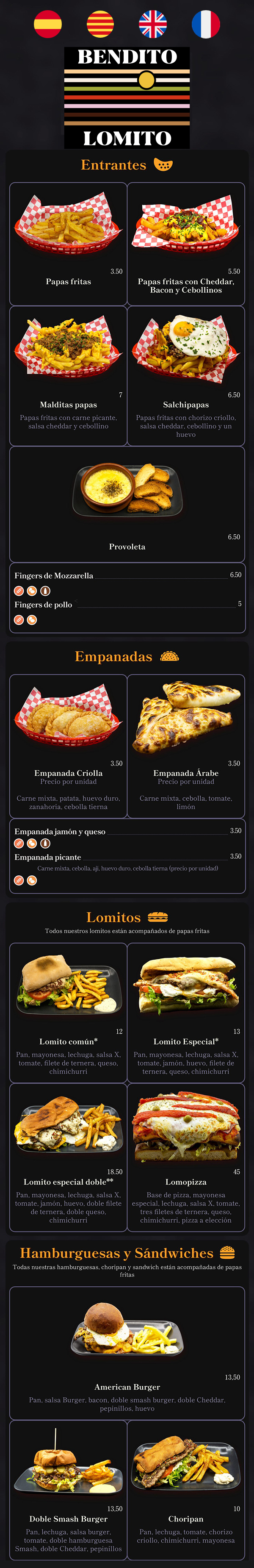 Menu QR Bendito Lomito comidas