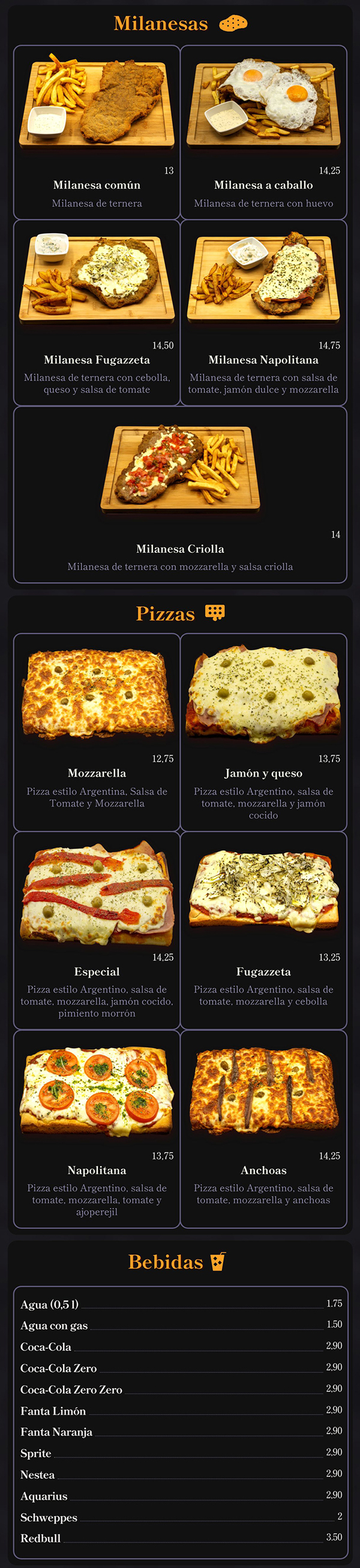 Menu QR Bendito Lomito milanesas