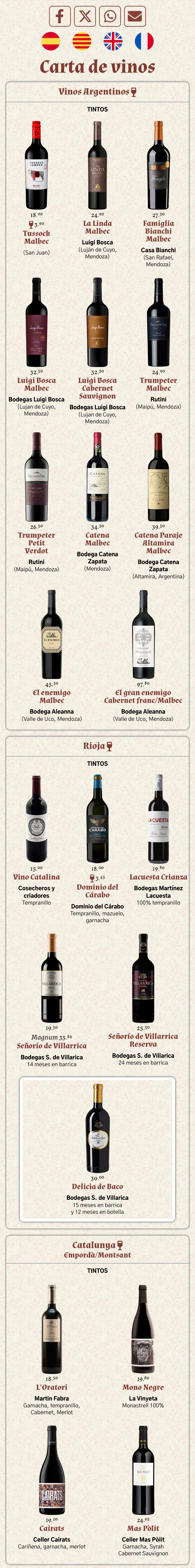 Menu QR Catalina vino tinto