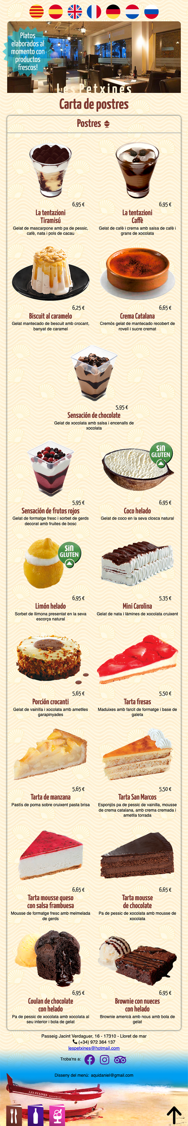 Menu QR Bendito Les Petxines postres